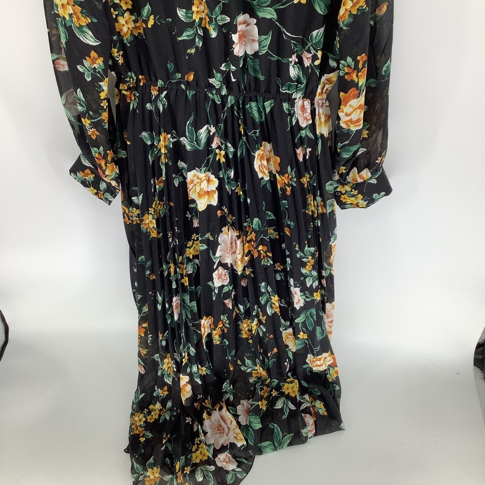 Indigo Rose Black Floral Pleated Maxi Dress V-Neck Long Sleeve Women's Sz L - Picture 5 of 6